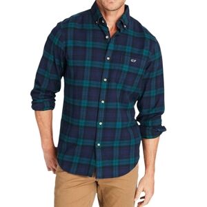 Vineyard Vines Mens Classic Fit Whale Pine Flannel Button Up Long Sleeve XL